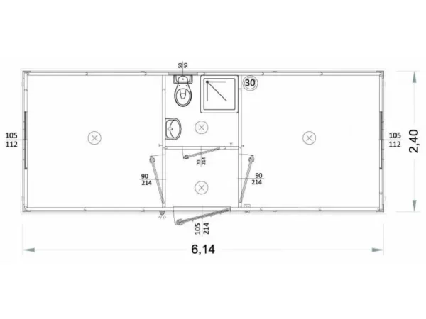 Box Prefabbricato 6 Metri con Bagno Centrale 🚿 – Spazi Modulari Personalizzabili | WC, Lavabo e Doccia - immagine 2